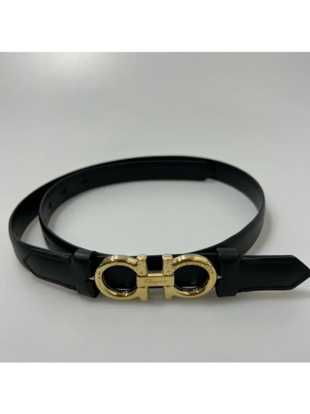 Salvatore Ferragamo Gancini Buckle Belt Black Gold Women’s 75/30